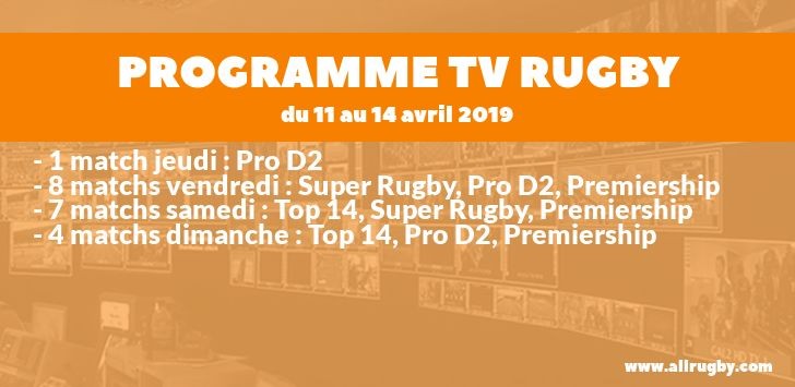 Programme TV Rugby pour le weekend du 11 au 14 avril 2019