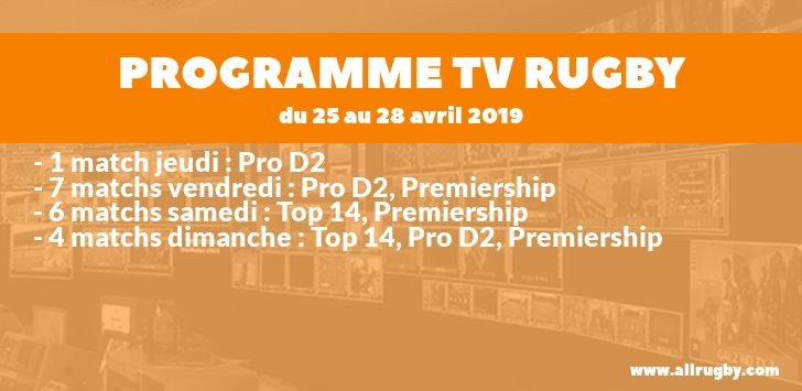 Programme TV Rugby pour le weekend du 25 au 28 avril 2019