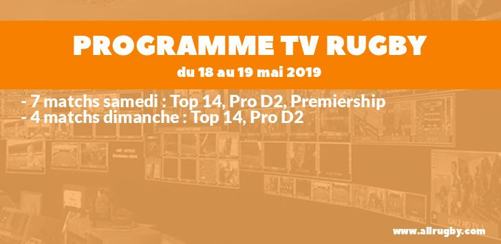 Programme TV Rugby pour le weekend du 18 au 19 mai 2019