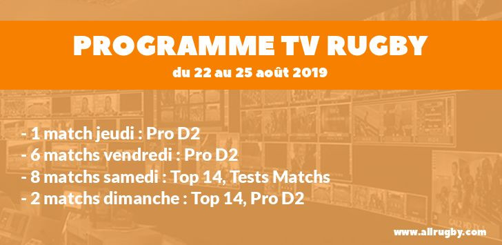 Programme TV Rugby pour le weekend du 22 au 25 août 2019