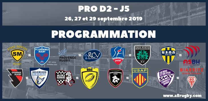 Pro D2 : les horaires de la 5ème et 6ème journée (les 26-29 septembre 2019 et 3-6 octobre 2019)