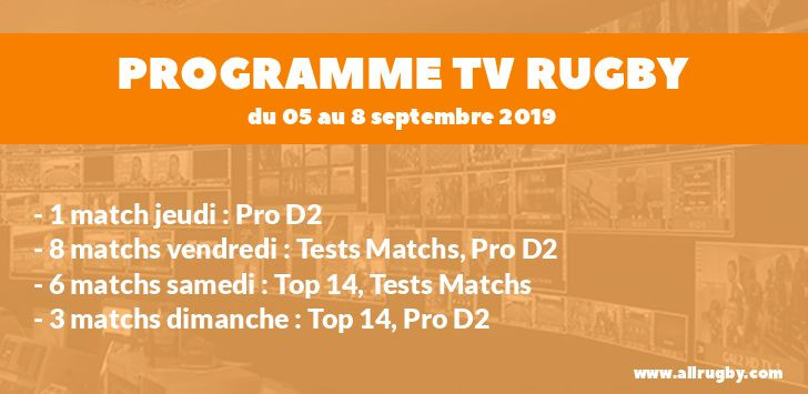 Programme TV Rugby pour le weekend du 5 au 8 septembre 2019