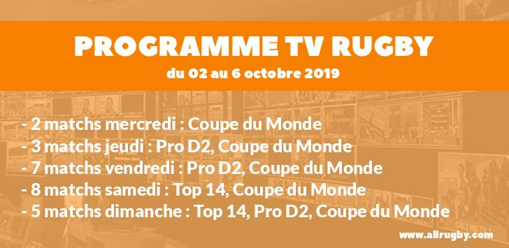 Programme TV Rugby pour les jours à venir : Coupe du Monde, Pro D2, Top 14
