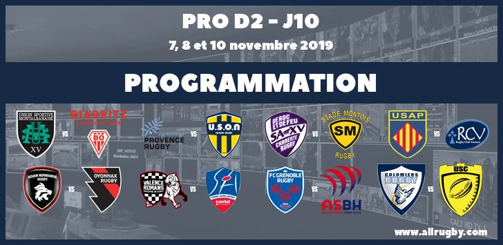 Pro D2 : les horaires de la 10ème journée (les 7, 8 et 10 novembre 2019)