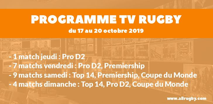 Programme TV Rugby pour le weekend du 17 au 20 octobre 2019