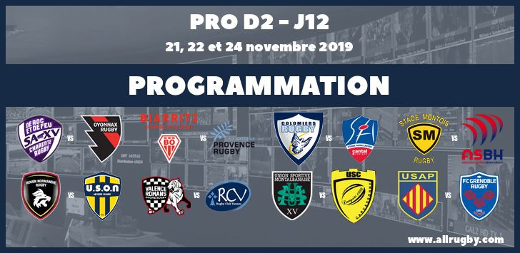 Pro D2 : les horaires de la 12ème journée (les 21, 22 et 24 novembre 2019)