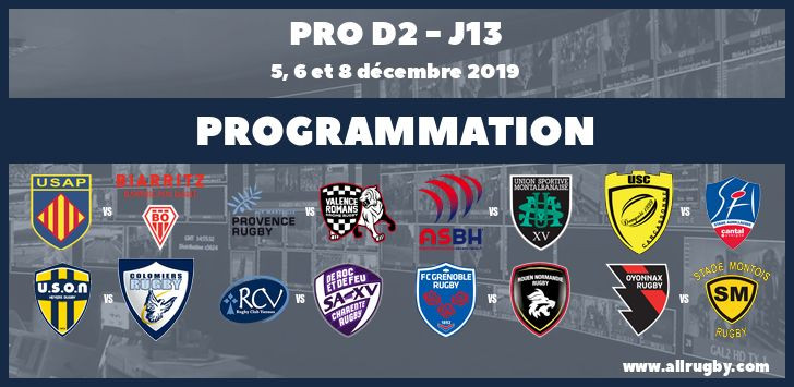 Pro D2 : les horaires de la 13ème journée (les 5, 6 et 8 décembre 2019)