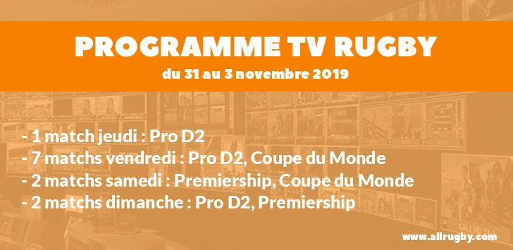 Programme TV Rugby pour le weekend du 31 octobre au 3 novembre 2019