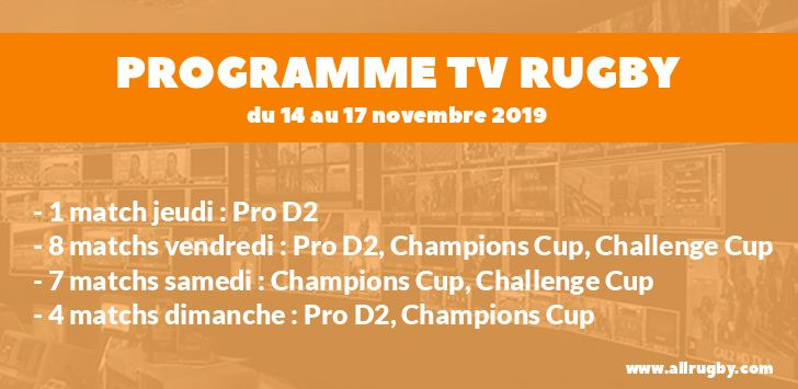 Programme TV Rugby pour le weekend du 14 au 17 novembre 2019