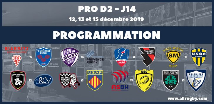Pro D2 : les horaires de la 14ème journée (les 12, 13 et 15 décembre 2019)
