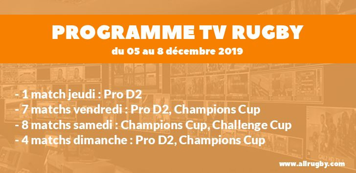 Programme TV Rugby pour le weekend du 5 au 8 décembre 2019