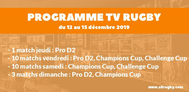 Programme TV Rugby pour le weekend du 12 au 15 décembre 2019
