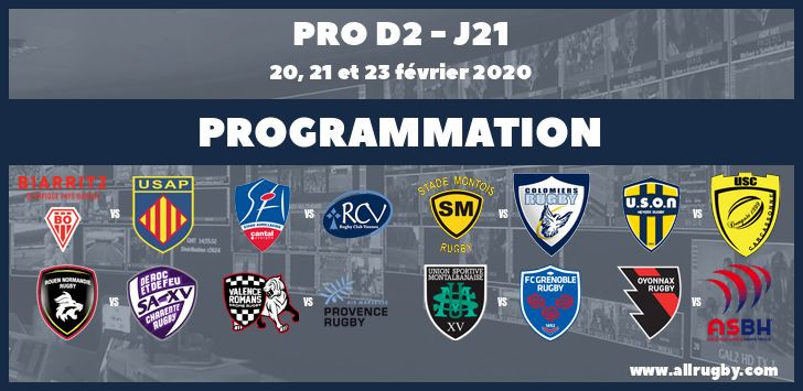Pro D2 : les horaires de la 21ème journée (les 20, 21 et 23 février 2020)