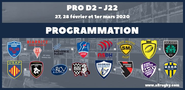 Pro D2 : les horaires de la 22ème journée (les 27, 28 février et 1er mars 2020)