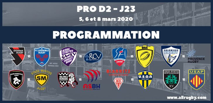 Pro D2 : les horaires de la 23ème journée (les 5, 6 et 8 mars 2020)