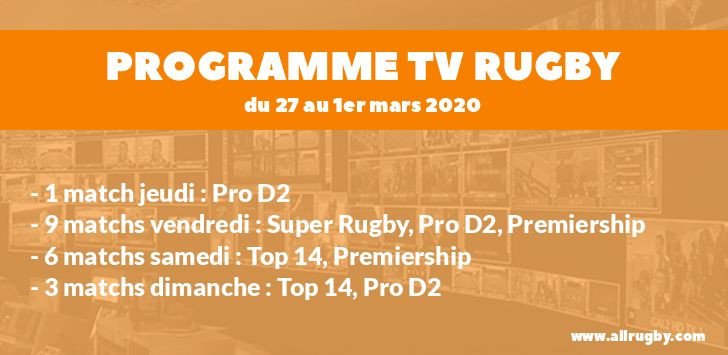 Programme TV Rugby pour le weekend du 27 février au 1er mars 2020