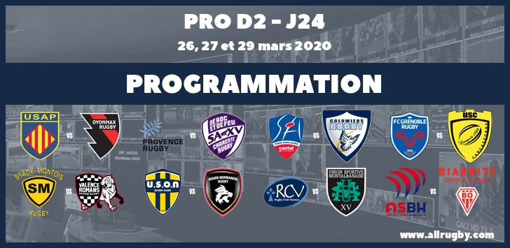 Pro D2 : les horaires de la 24ème journée (les 26, 27 et 29 mars 2020)