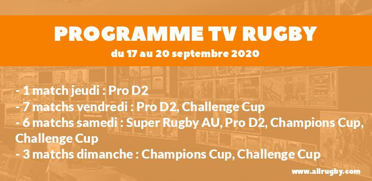 Programme TV Rugby pour le weekend du 17 au 20 septembre 2020