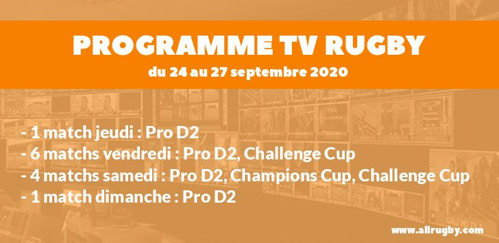 Programme TV Rugby pour le weekend du 24 au 27 septembre 2020