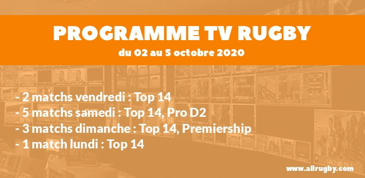 Programme TV Rugby pour le weekend du 2 au 5 octobre 2020