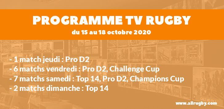 Programme TV Rugby pour le weekend du 15 au 18 octobre 2020