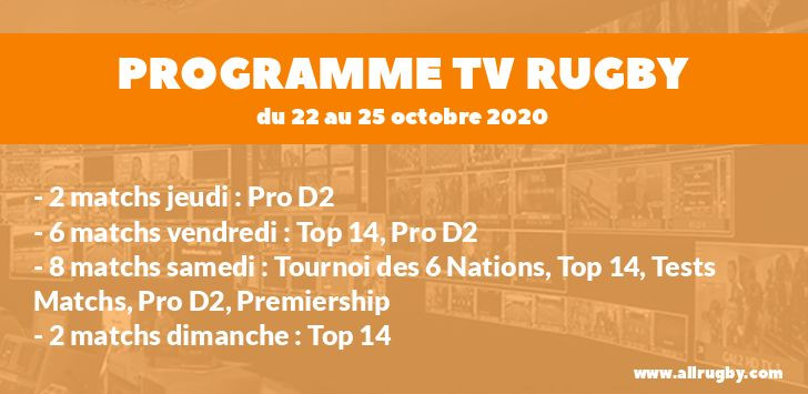 Programme TV Rugby pour le weekend du 22 au 25 octobre 2020