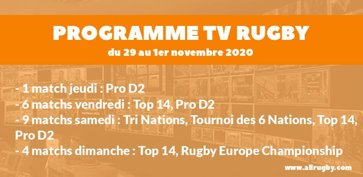 Programme TV Rugby pour le weekend du 29 octobre au 1er novembre 2020