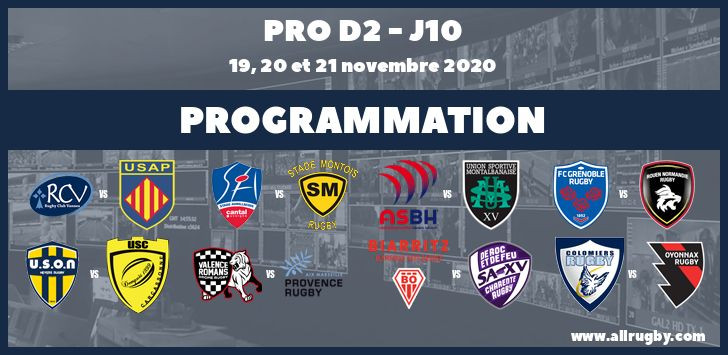 Pro D2 : les horaires de la 10ème journée (les 19, 20 et 21 novembre 2020) et 11ème journée (les 26 et 27 novembre 2020)