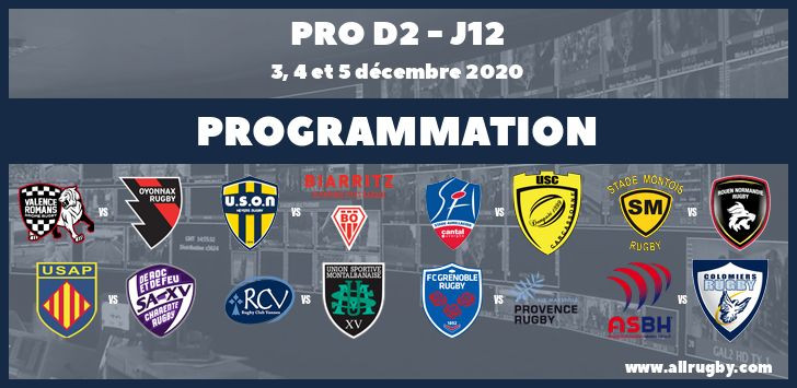 Pro D2 : les horaires de la 12ème journée (les 3, 4 et 5 décembre) et 13ème journée (les 10,11 et 12 décembre)