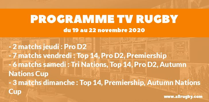 Programme TV Rugby pour le weekend du 19 au 22 novembre 2020