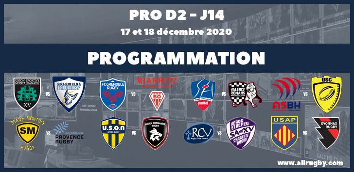 Pro D2 : les horaires de la 14ème journée (les 17 et 18 décembre 2020)
