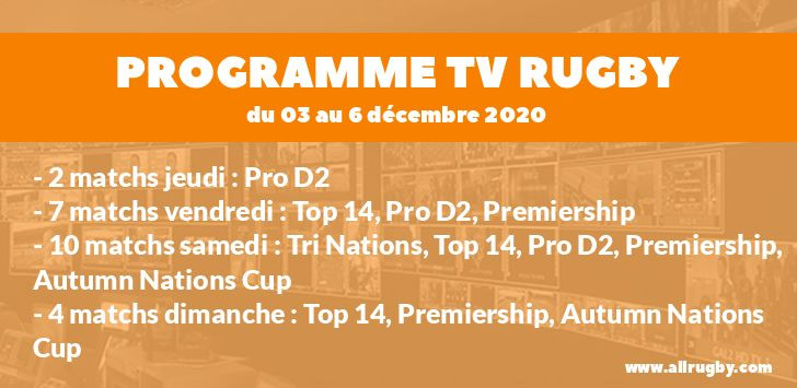 Programme TV Rugby pour le weekend du 3 au 6 décembre 2020