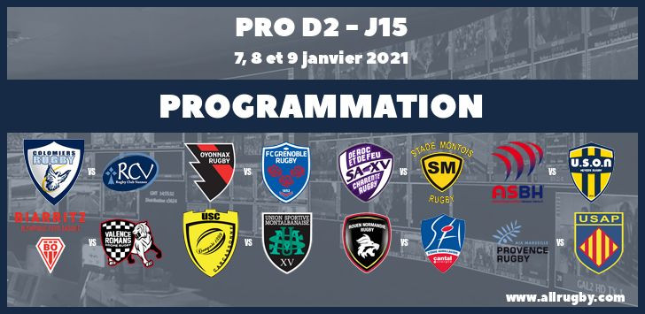 Pro D2 : les horaires de la 15ème journée (les 7, 8 et 9 janvier 2021)