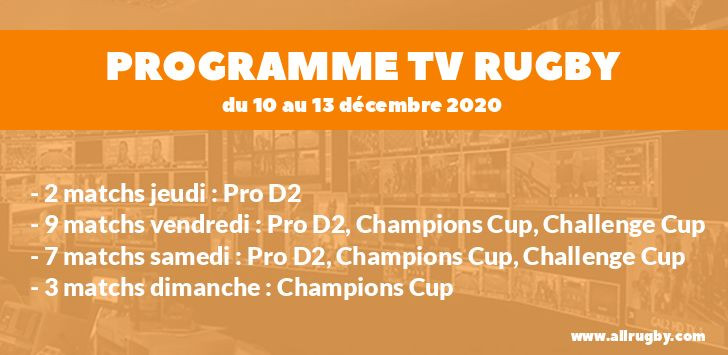 Programme TV Rugby pour le weekend du 10 au 13 décembre 2020