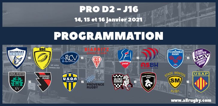 Pro D2 : les horaires de la 16ème journée (les 14, 15 et 16 janvier 2021)