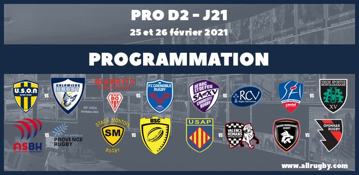 Pro D2 : les horaires de la 21ème journée (les 25 et 26 février 2021) et de la 22ème journée (les 4,5 et 7 mars 2021)