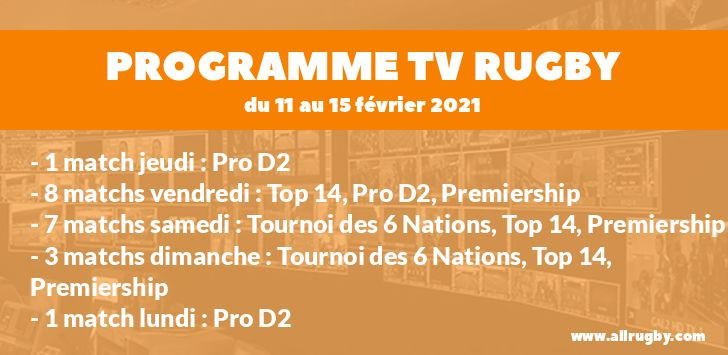 Programme TV Rugby pour le weekend du 11 au 15 février 2021