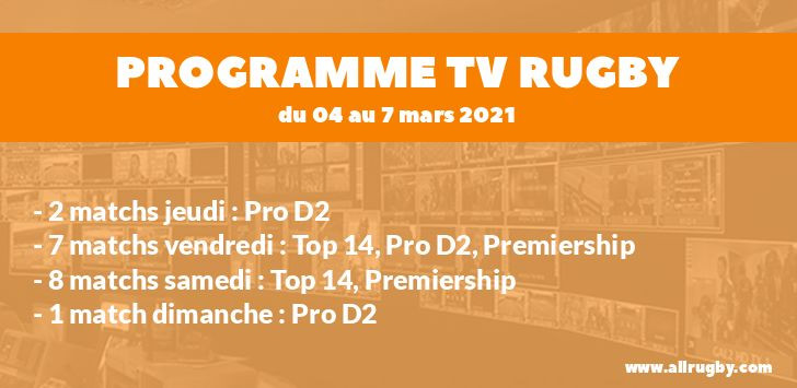 Programme TV Rugby pour le weekend du 4 au 7 mars 2021