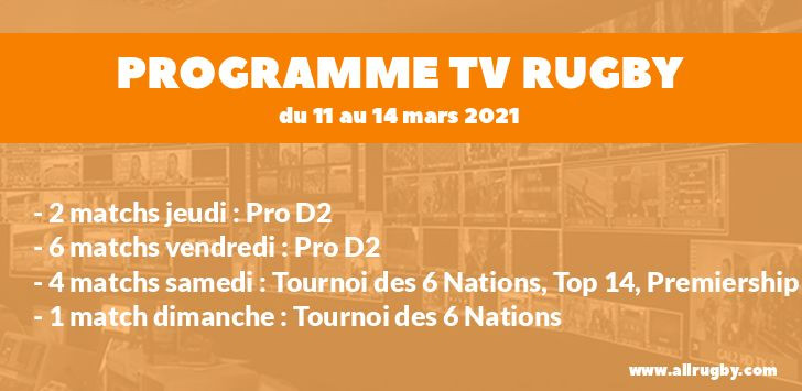 Programme TV Rugby pour le weekend du 11 mars au 14 mars 2021