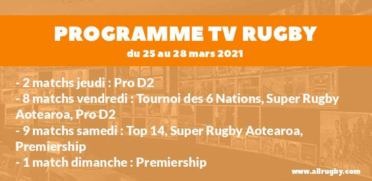 Programme TV Rugby pour le weekend du 25 au 28 mars 2021