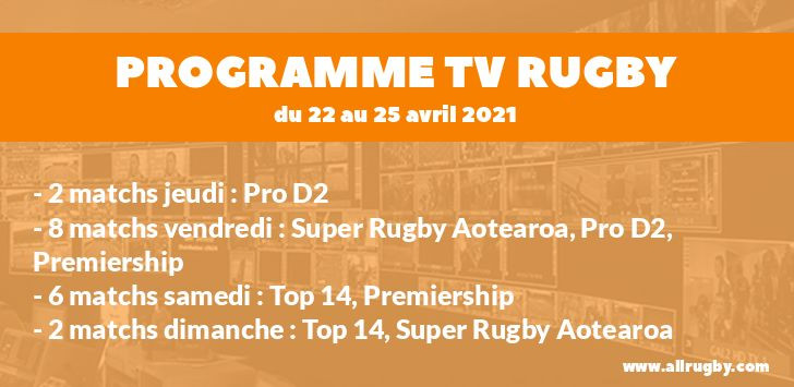 Programme TV Rugby pour le weekend du 22 au 25 avril 2021