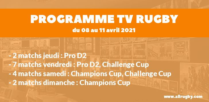 Programme TV Rugby pour le weekend du 8 au 11 avril 2021
