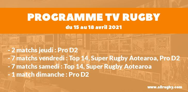 Programme TV Rugby pour le weekend du 15 au 18 avril 2021