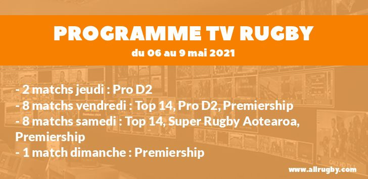 Programme TV Rugby pour le weekend du 6 mai au 9 mai 2021