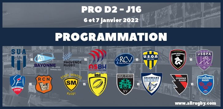 Pro D2 : les horaires de la 16ème journée (les 6 et 7 janvier 2022)