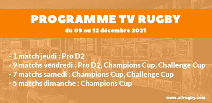 Programme TV Rugby pour le weekend du 9 au 12 décembre 2021