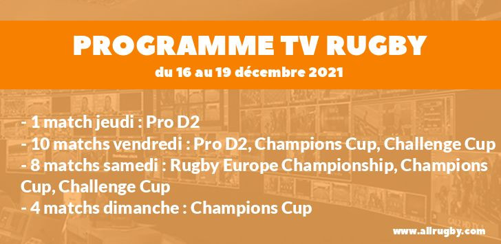 Programme TV Rugby pour le weekend du 16 au 19 décembre 2021