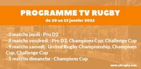 Programme TV Rugby pour le weekend du 20 janvier au 23 janvier 2022
