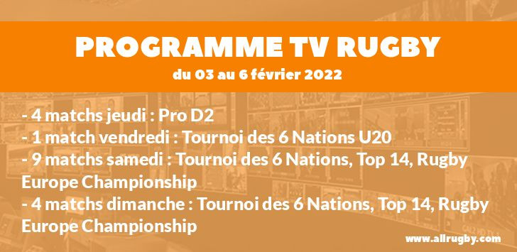 Programme TV Rugby pour le weekend du 3 au 6 février 2022