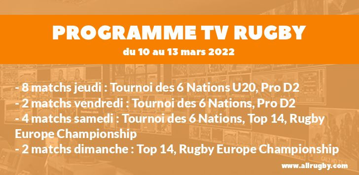 Programme TV Rugby pour le weekend du 10 mars au 13 mars 2022